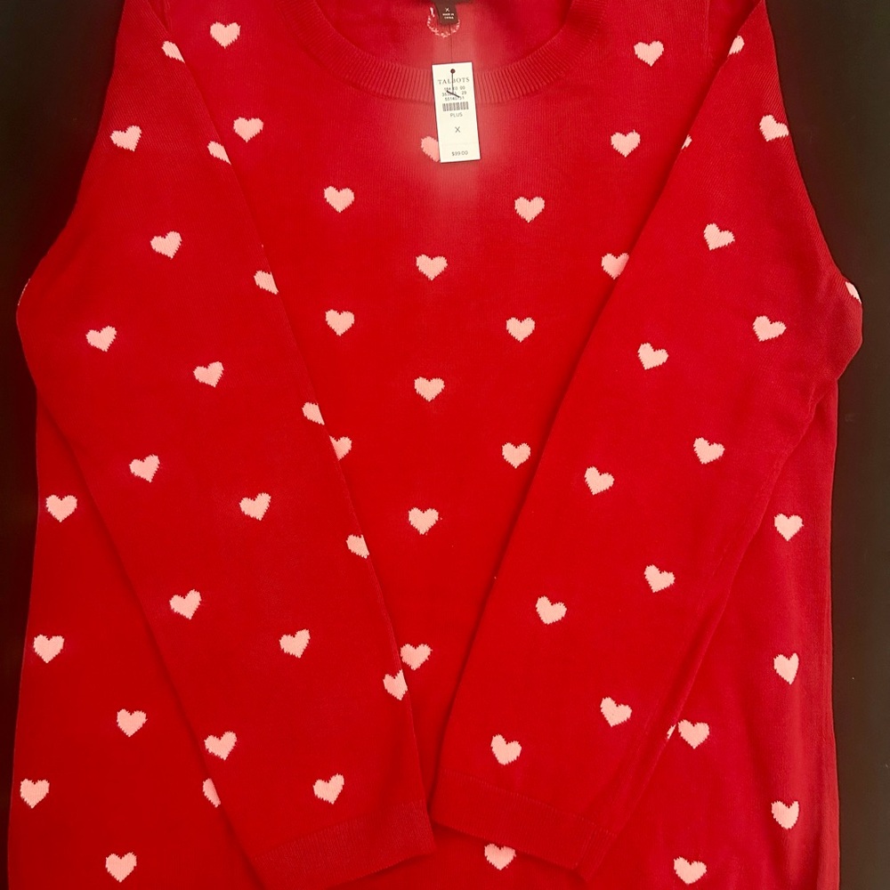 Talbots Red Heart Pattern Sweater With Pink Hearts
